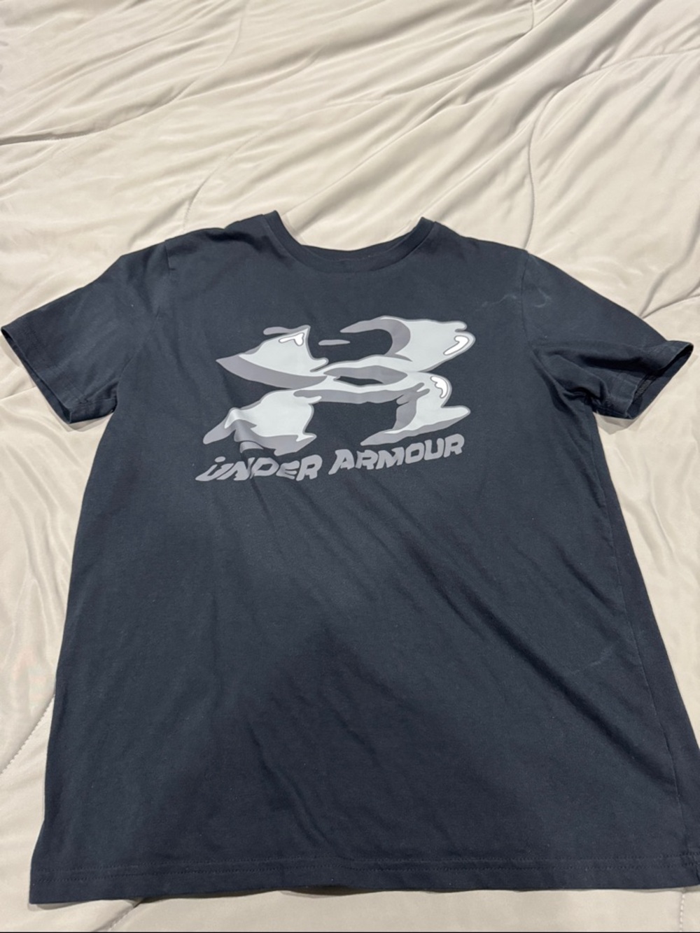 Boys Under Armour Black Tee with Gray Camouflage Logo